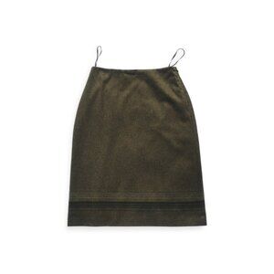 Brooks Brothers Green Wool Knee-Length Pencil Skirt with Striped Hem